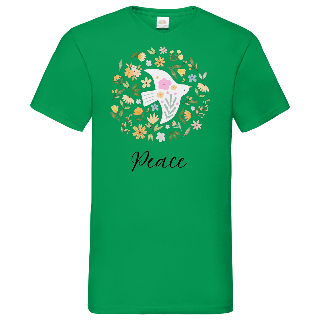 Peace Dove Flower - V-Neck T-Shirt - bright