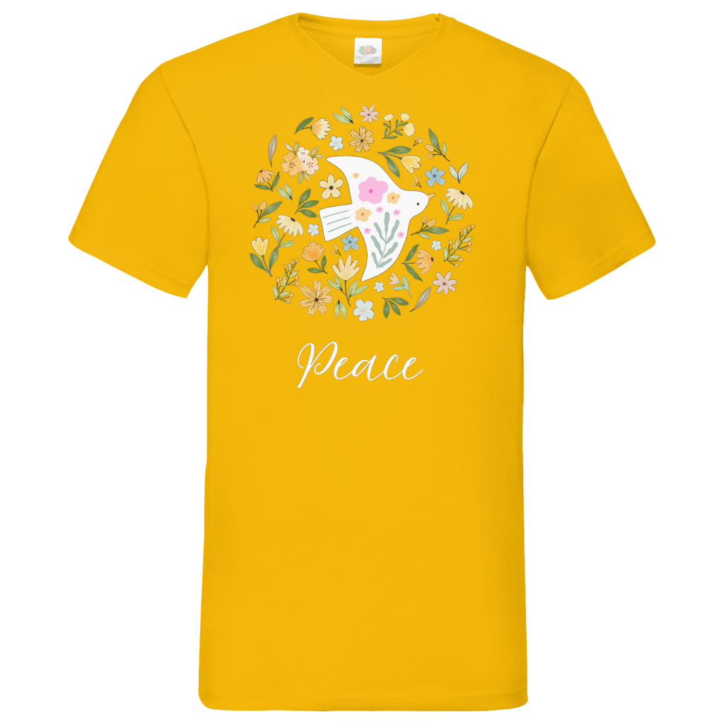 Peace Dove Flower - V-Neck T-Shirt - dark