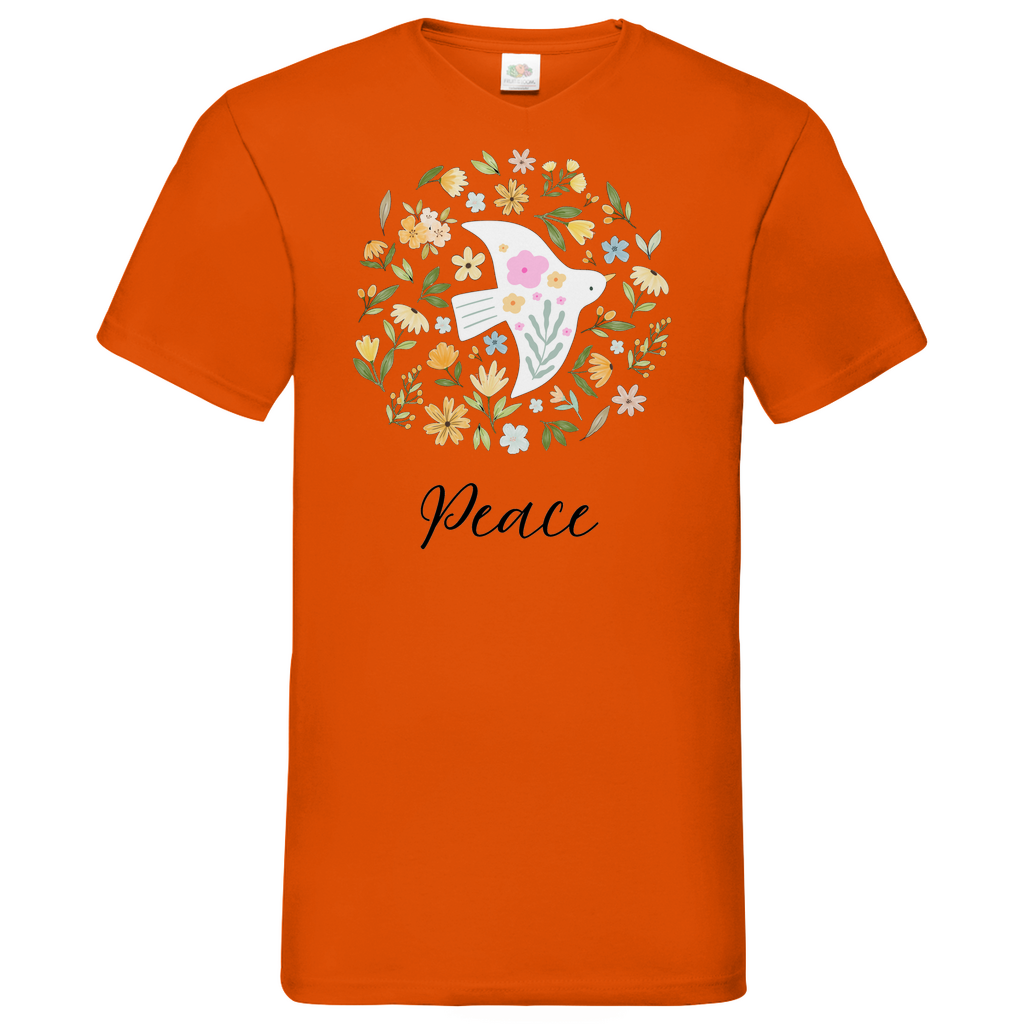 Peace Dove Flower - V-Neck T-Shirt - bright