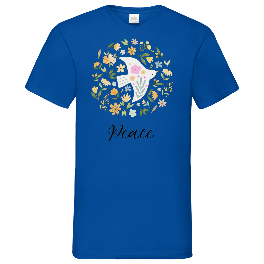Peace Dove Flower - V-Neck T-Shirt - bright