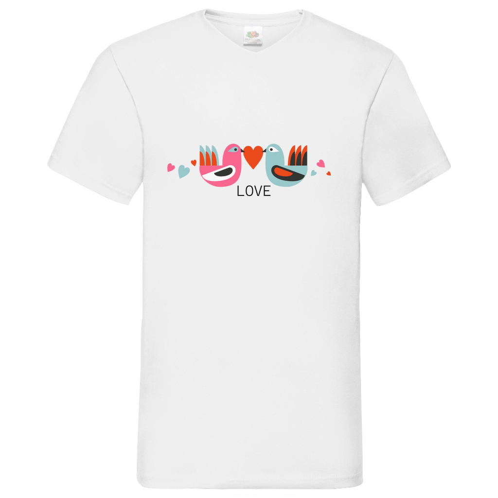 Bird Couple Love- V-Neck T-Shirt - bright