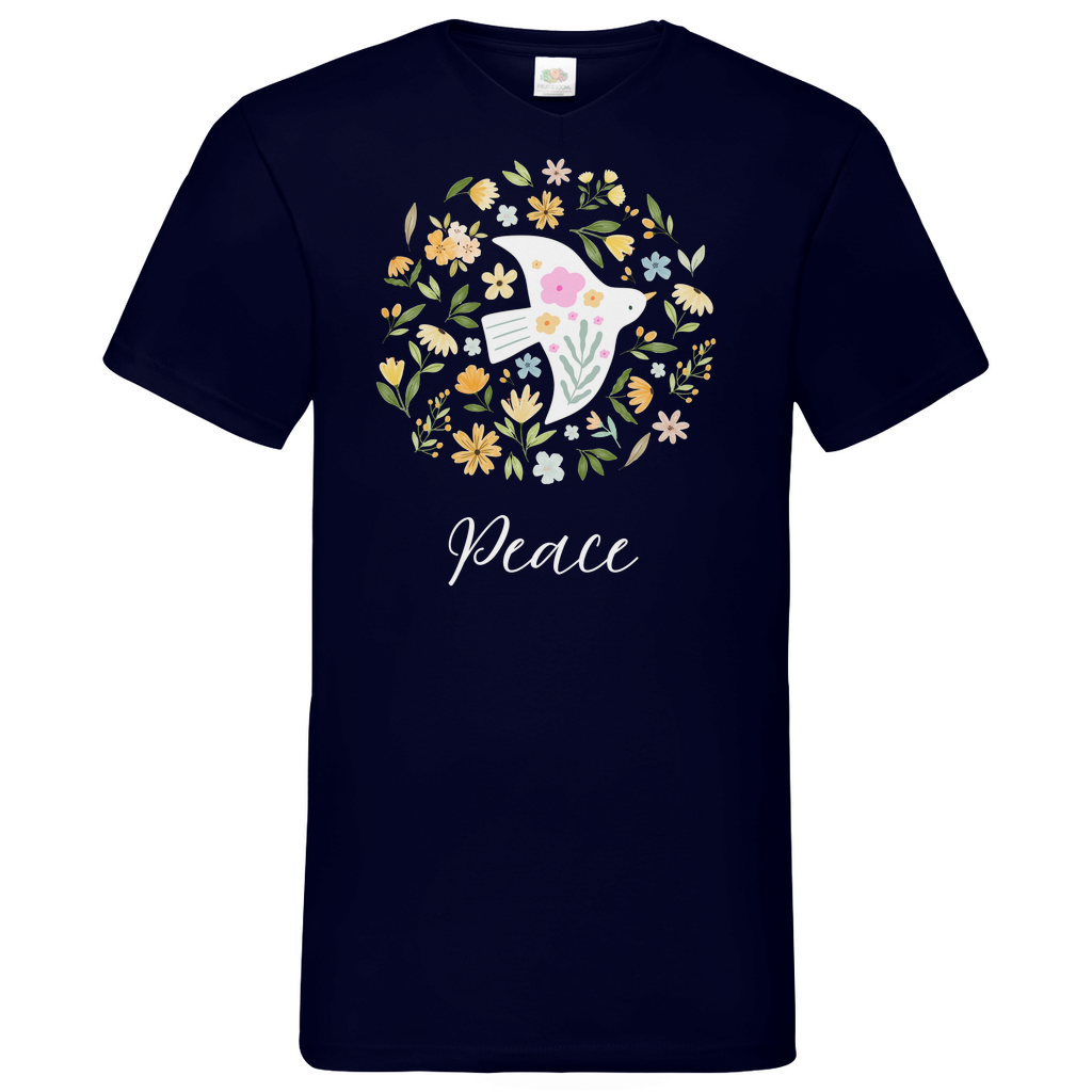Peace Dove Flower - V-Neck T-Shirt - dark