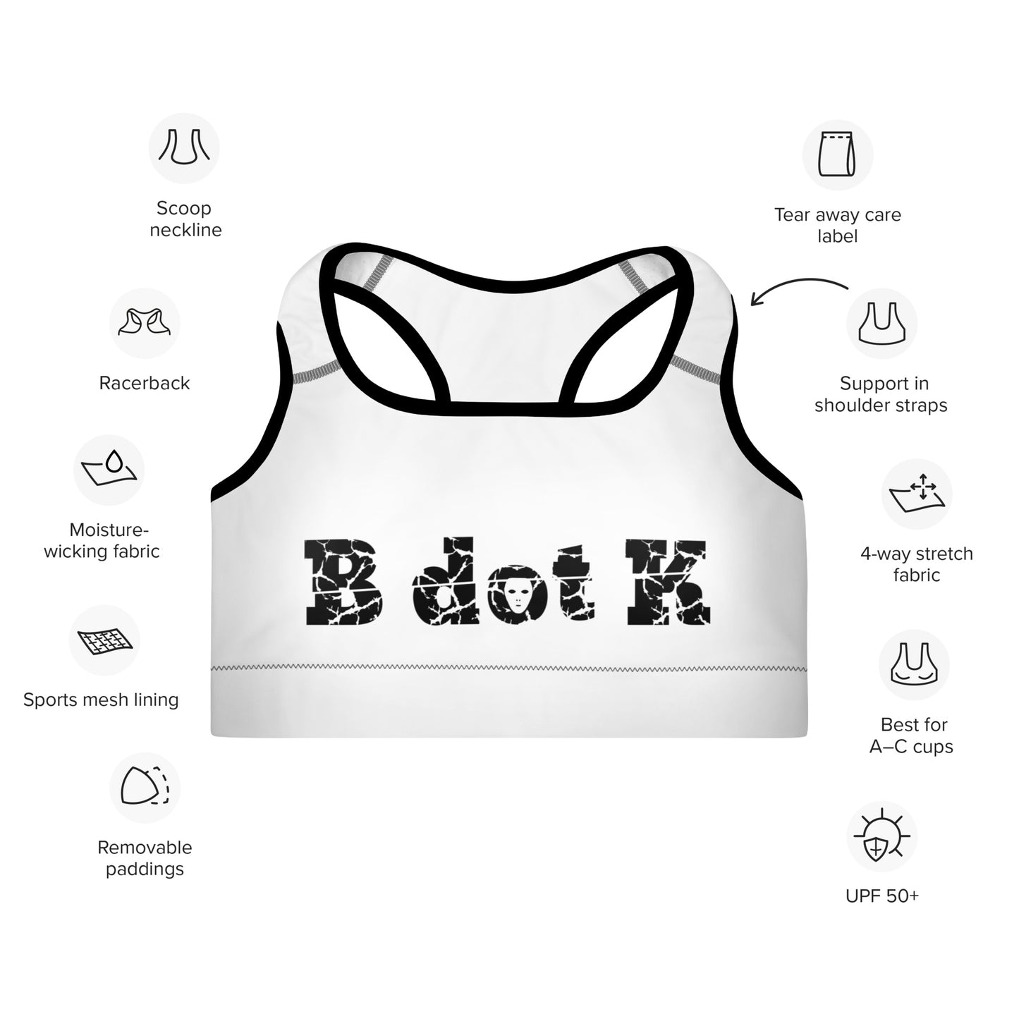 Padded sports Top - B dot K white+