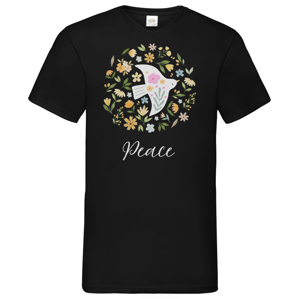 Peace Dove Flower - V-Neck T-Shirt - dark