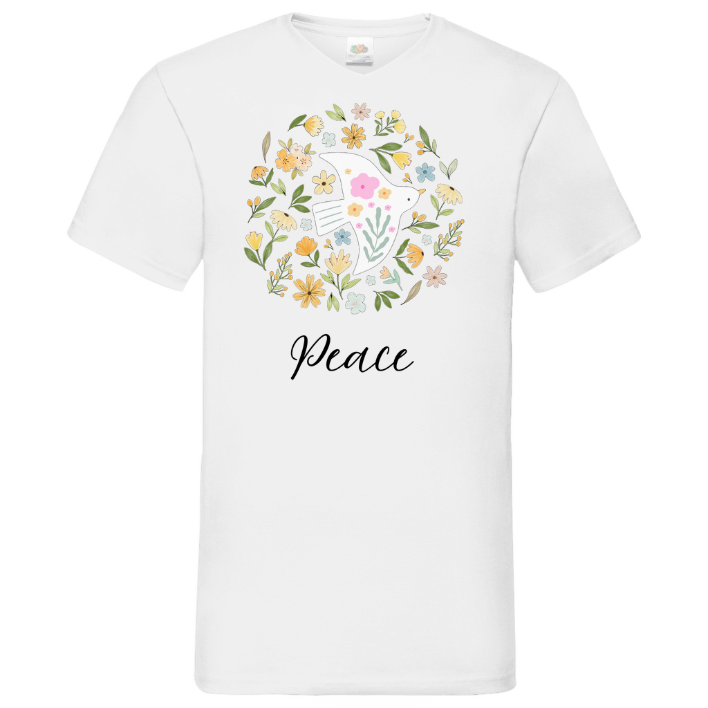 Peace Dove Flower - V-Neck T-Shirt - bright