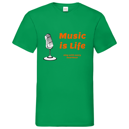 Music is Life - V-Neck T-Shirt dark