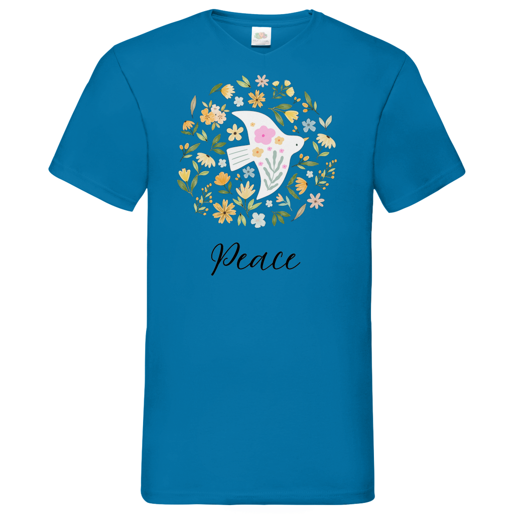 Peace Dove Flower - V-Neck T-Shirt - bright