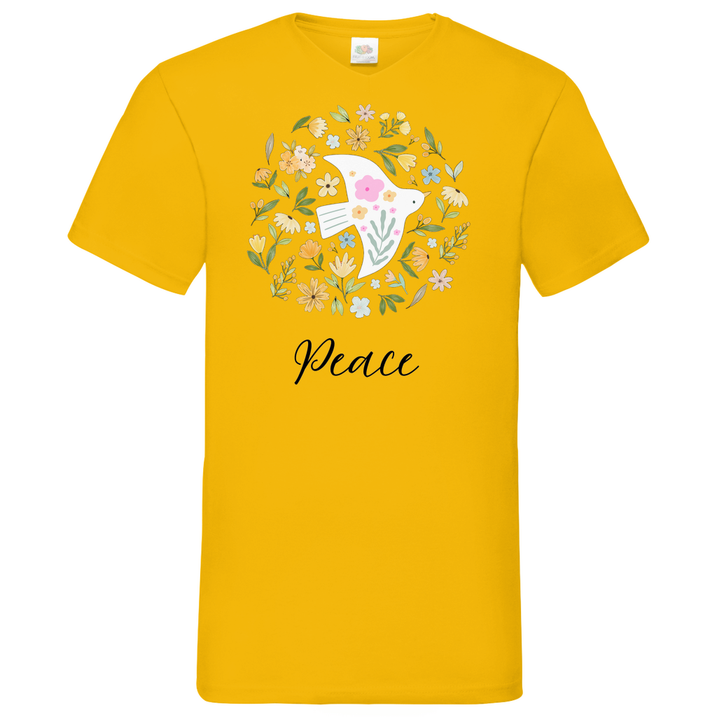 Peace Dove Flower - V-Neck T-Shirt - bright