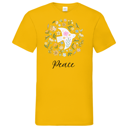 Peace Dove Flower - V-Neck T-Shirt - bright