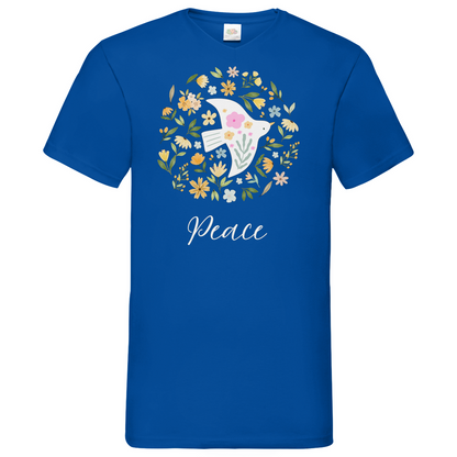 Peace Dove Flower - V-Neck T-Shirt - dark