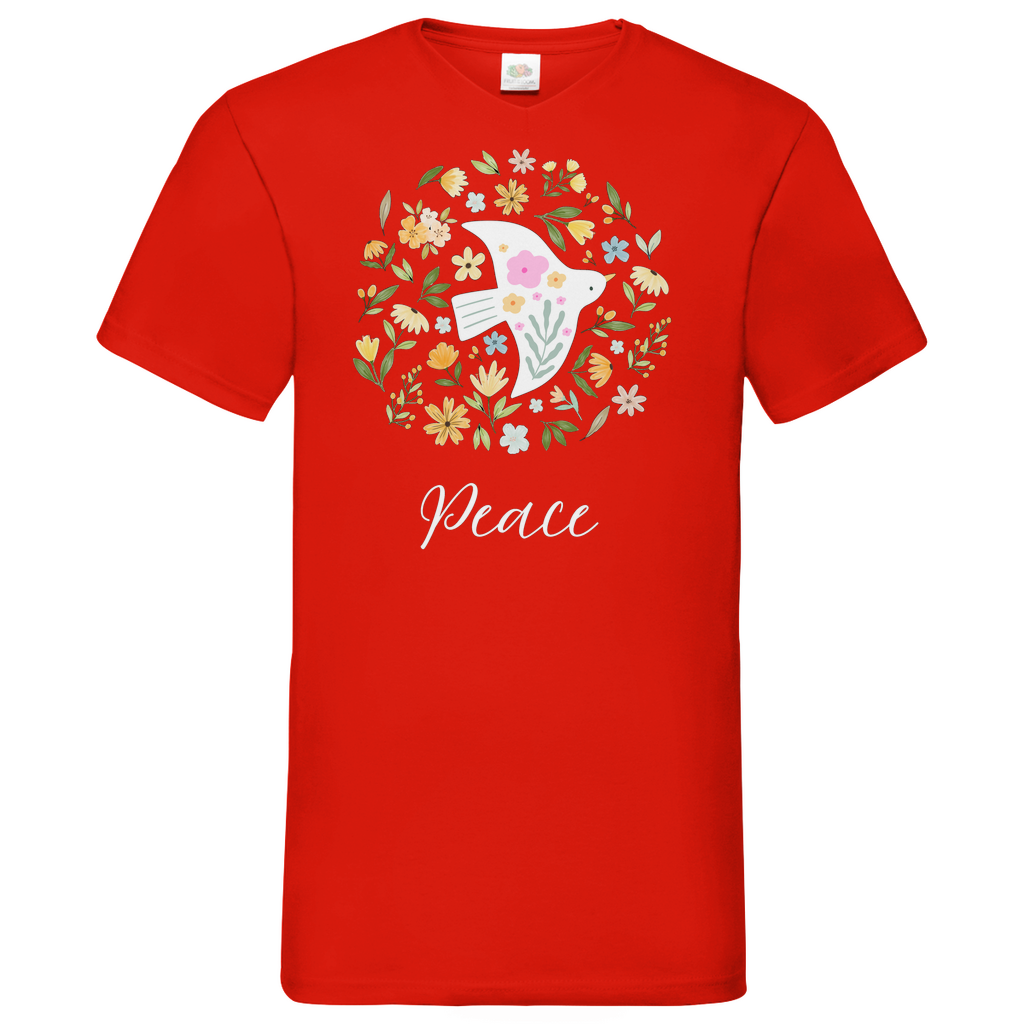 Peace Dove Flower - V-Neck T-Shirt - dark