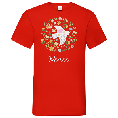 Peace Dove Flower - V-Neck T-Shirt - dark