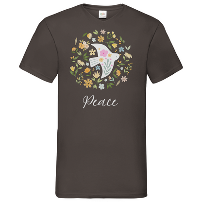 Peace Dove Flower - V-Neck T-Shirt - dark