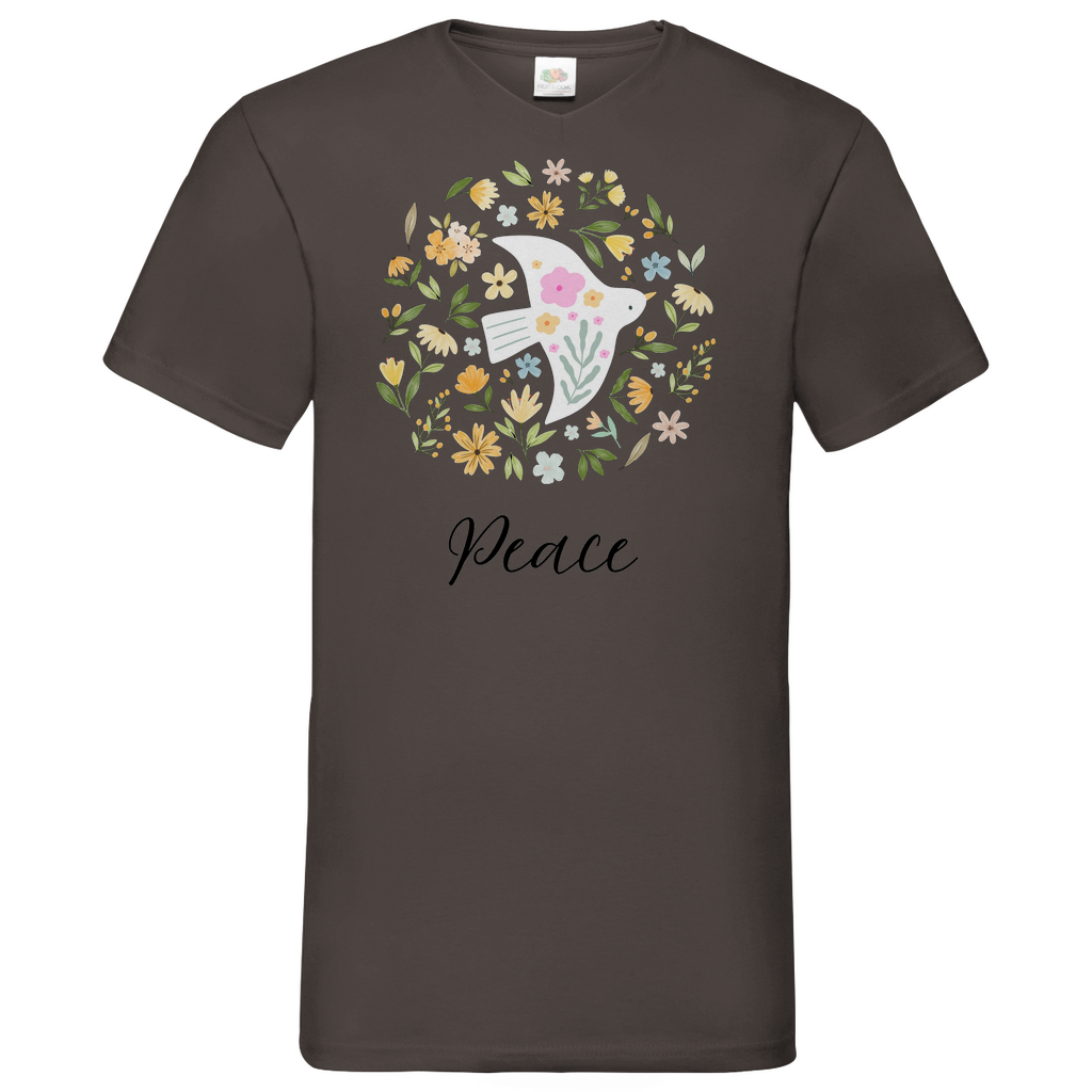 Peace Dove Flower - V-Neck T-Shirt - bright