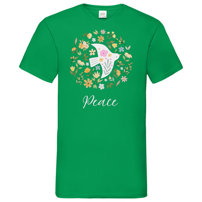 Peace Dove Flower - V-Neck T-Shirt - dark