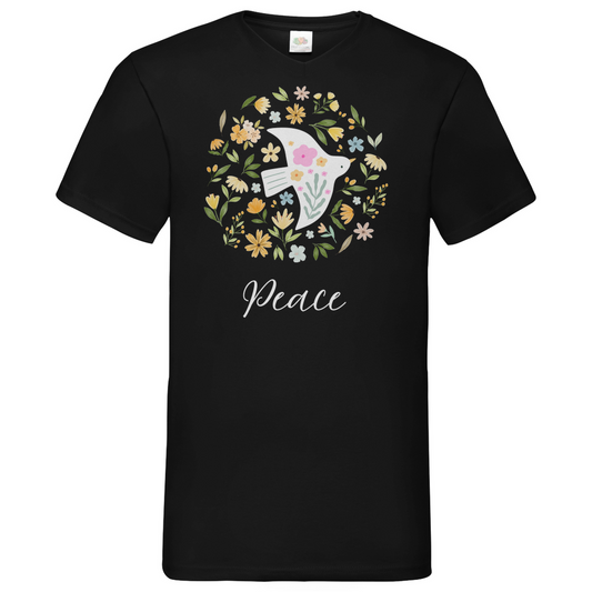 Peace Dove Flower - V-Neck T-Shirt - dark