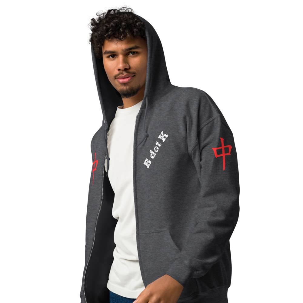 Zip Hoodie - Red Dragon B dot K Unisex dark